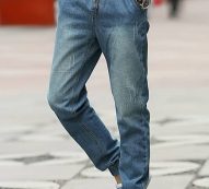 Men Blue Ripped Drawstring Pocket Casual Jeans