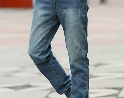 Men Blue Ripped Drawstring Pocket Casual Jeans