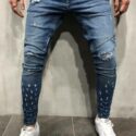 Men Blue Ripped Pocket Casual Jeans