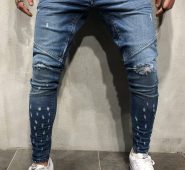 Men Blue Ripped Pocket Casual Jeans