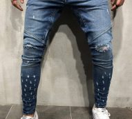 Men Blue Ripped Pocket Casual Jeans
