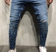 Men Blue Ripped Pocket Casual Jeans