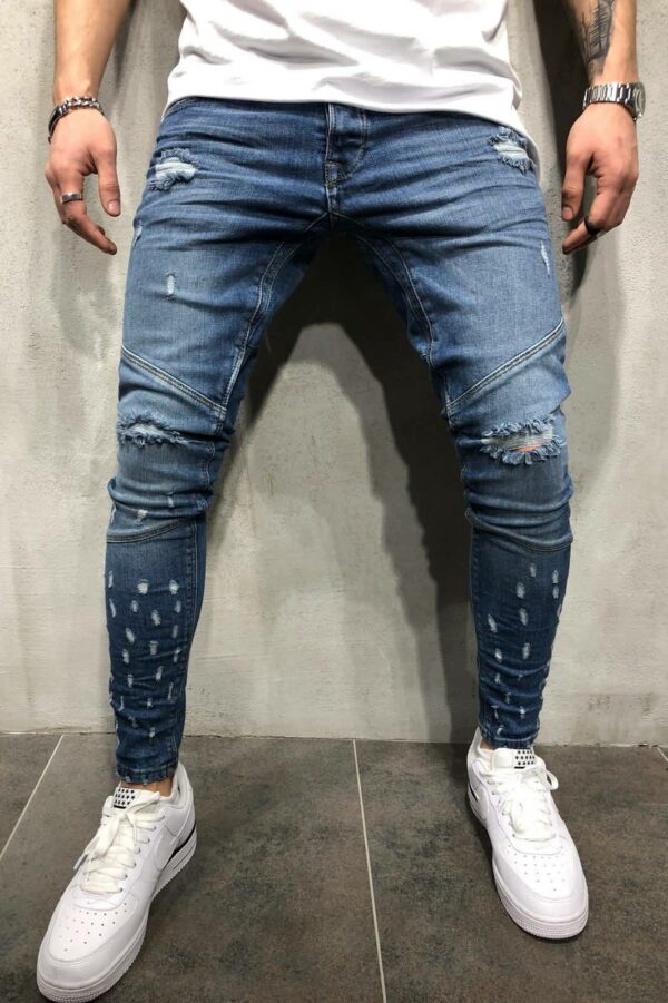 Men Blue Ripped Pocket Casual Jeans