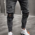 Men Dark-gray Ripped Pocket Casual Jeans