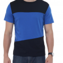 Men T-Shirt Simple splicing Tee Tops Blue L