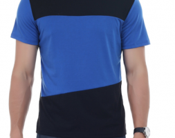 Men T-Shirt Simple splicing Tee Tops Blue L
