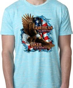 Mens Biker Shirt American By Birth Burnout Tee T-Shirt