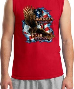 Mens Biker Shirt American By Birth Muscle Tee T-Shirt