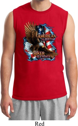 Mens Biker Shirt American By Birth Muscle Tee T-Shirt