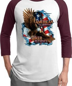 Mens Biker Shirt American By Birth Raglan Tee T-Shirt