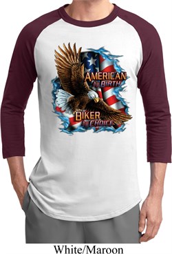 Mens Biker Shirt American By Birth Raglan Tee T-Shirt