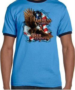 Mens Biker Shirt American By Birth Ringer Tee T-Shirt