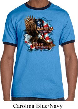 Mens Biker Shirt American By Birth Ringer Tee T-Shirt