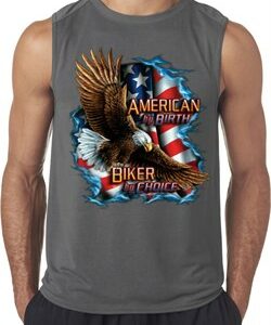 Mens Biker Shirt American By Birth Sleeveless Tee T-Shirt