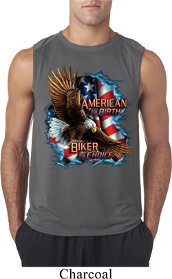 Mens Biker Shirt American By Birth Sleeveless Tee T-Shirt