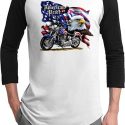 Mens Biker Shirt American Pride Motorcycle Raglan Tee T-Shirt