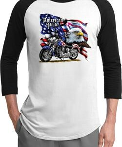 Mens Biker Shirt American Pride Motorcycle Raglan Tee T-Shirt