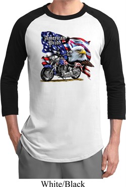 Mens Biker Shirt American Pride Motorcycle Raglan Tee T-Shirt