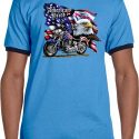 Mens Biker Shirt American Pride Motorcycle Ringer Tee T-Shirt