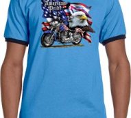 Mens Biker Shirt American Pride Motorcycle Ringer Tee T-Shirt