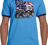 Mens Biker Shirt American Pride Motorcycle Ringer Tee T-Shirt