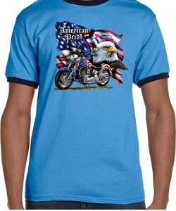 Mens Biker Shirt American Pride Motorcycle Ringer Tee T-Shirt