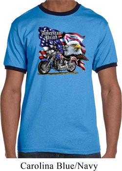 Mens Biker Shirt American Pride Motorcycle Ringer Tee T-Shirt