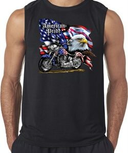 Mens Biker Shirt American Pride Motorcycle Sleeveless Tee T-Shirt