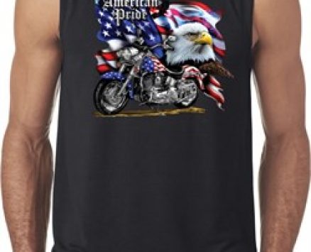 Mens Biker Shirt American Pride Motorcycle Sleeveless Tee T-Shirt