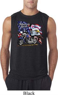 Mens Biker Shirt American Pride Motorcycle Sleeveless Tee T-Shirt