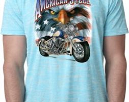Mens Biker Shirt American Steel Burnout Tee T-Shirt