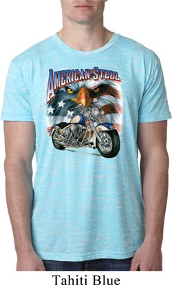 Mens Biker Shirt American Steel Burnout Tee T-Shirt