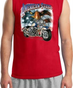 Mens Biker Shirt American Steel Muscle Tee T-Shirt