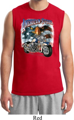 Mens Biker Shirt American Steel Muscle Tee T-Shirt