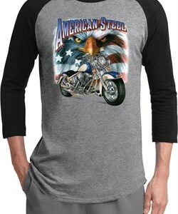 Mens Biker Shirt American Steel Raglan Tee T-Shirt