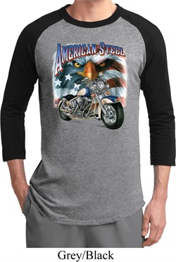 Mens Biker Shirt American Steel Raglan Tee T-Shirt