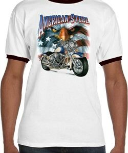 Mens Biker Shirt American Steel Ringer Tee T-Shirt