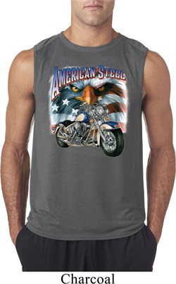 Mens Biker Shirt American Steel Sleeveless Tee T-Shirt