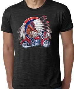 Mens Biker Shirt Big Chief Indian Motorcycle Biker Burnout Tee T-Shirt