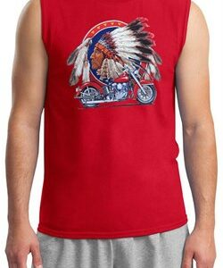 Mens Biker Shirt Big Chief Indian Motorcycle Biker Muscle Tee T-Shirt