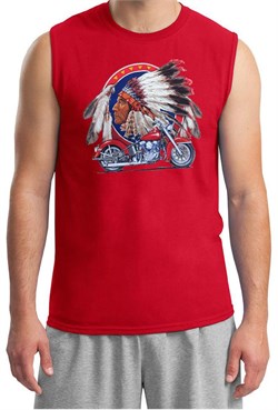 Mens Biker Shirt Big Chief Indian Motorcycle Biker Muscle Tee T-Shirt