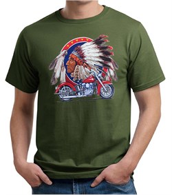 Mens Biker Shirt Big Chief Indian Motorcycle Biker Organic Tee T-Shirt