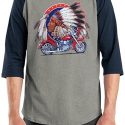 Mens Biker Shirt Big Chief Indian Motorcycle Biker Raglan Tee T-Shirt