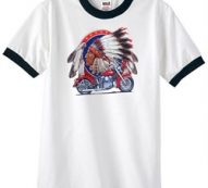 Mens Biker Shirt Big Chief Indian Motorcycle Biker Ringer Tee T-Shirt