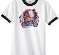 Mens Biker Shirt Big Chief Indian Motorcycle Biker Ringer Tee T-Shirt