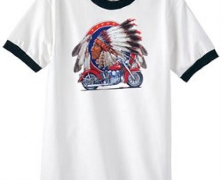 Mens Biker Shirt Big Chief Indian Motorcycle Biker Ringer Tee T-Shirt