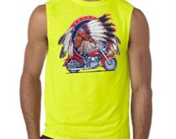Mens Biker Shirt Big Chief Indian Motorcycle Biker Sleeveless Tee T-Shirt