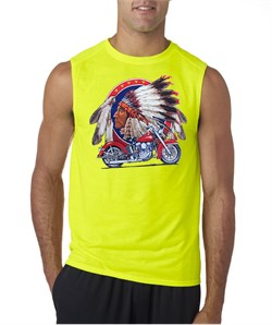 Mens Biker Shirt Big Chief Indian Motorcycle Biker Sleeveless Tee T-Shirt