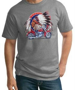 Mens Biker Shirt Big Chief Indian Motorcycle Biker Tall Tee T-Shirt