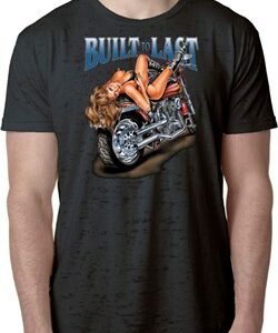 Mens Biker Shirt Built To Last Burnout Tee T-Shirt